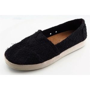 Toms Size 6.5 M Black Round Toe Flats‎ Fabric Women